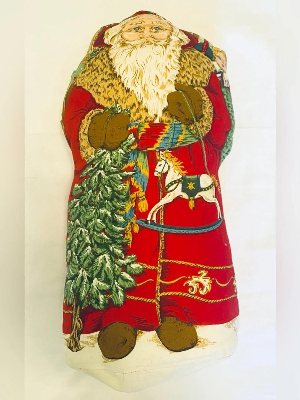 Vintage Father Christmas Santa Fabric Soft Pillow Holiday Decor